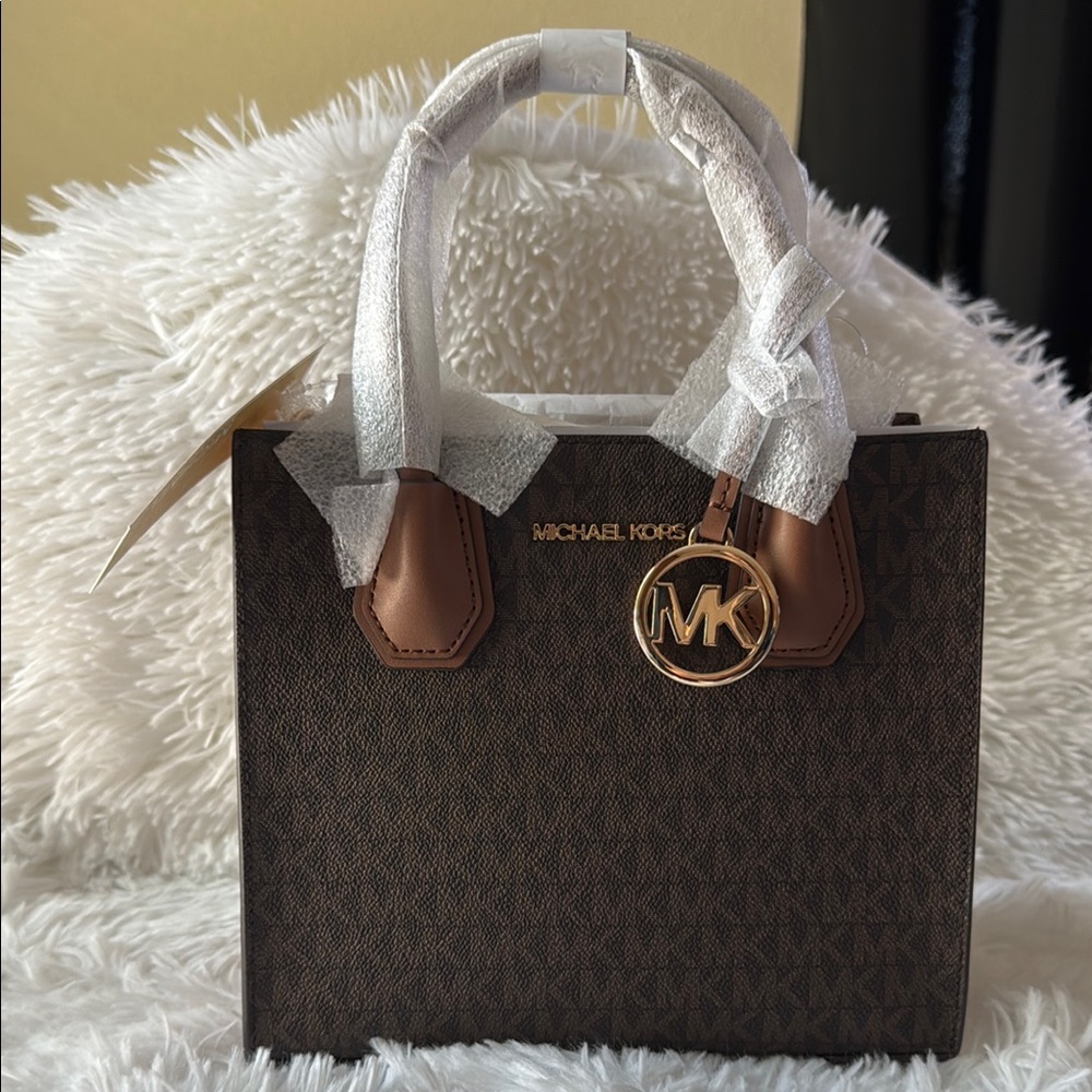 Michael Kors Brown Satchel with Monogram Pattern